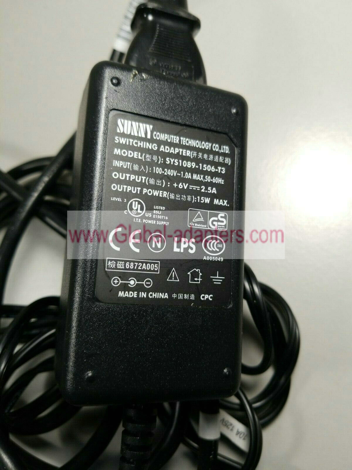 NEW Sunny SYS1089-1506-T3 6V 2.5A 15W AC/DC Adapter Power Supply